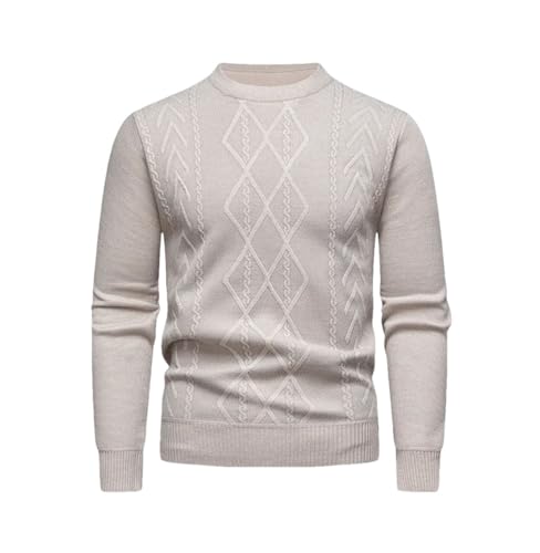 Men's Casual Wool Sweater - Round Neck Long Sleeve Knitted Diamond Pattern Versatile Winter Top