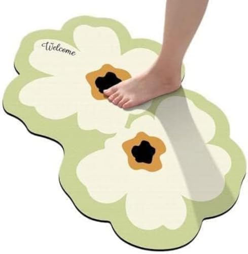 水洗い可能な フラワー柄カーペット - 「welcome」が書かれたウェルカムマット,高吸水性の素材が使用されているため、足元の水分や泥を速やかに吸収し、床を乾燥した状態に保ちます。ルテックス