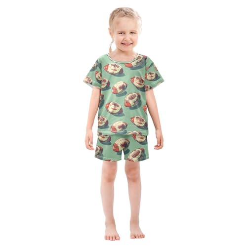 ALAZA Rugby Green American Football 3d Pajamas Set Short Sleeve Cotton Sleepwear Summer Pjs 2 Piece 5-14Y3