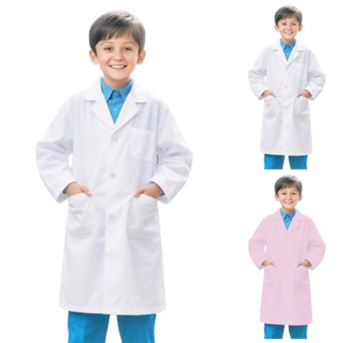 Bata Blanca Laboratorio Niño Niña,Algodón Bata de Laboratorio Física Quimica Niña，Niño Manga Larga Disfraz Cientifico Batas Con 3 Poche Cientifica Enfermera Doctor para Estudiant Cosplay 3-12 años