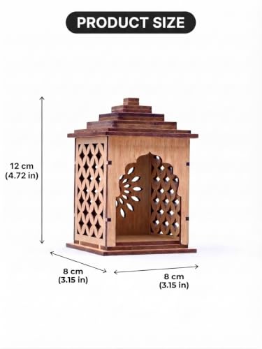 Image of Handcrafted Wooden Car Dashboard Temple, Walnut Finish, Laser-Cut Om Floral Design, MDF Mandir for Car Interior (Arch Temple Golden Oak Finish)