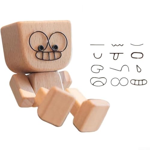 Figurine en bois avec expressions magnétiques et fleurs, faite à la main pour tableau de bord de voiture, camion, SUV et camping-car