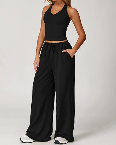 Back Sports Bra Workout Sets Workoutseamlessyoga Workout Sets High Women's Solid Backless Straight Sweatpants Set2