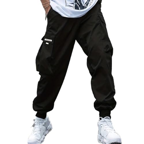 Boys Kids Cargo Pants with Pockets Elastic Waist Youth Casual Baggy Trousers Loose Lounge Jogger Sweatpants for 13-16Y