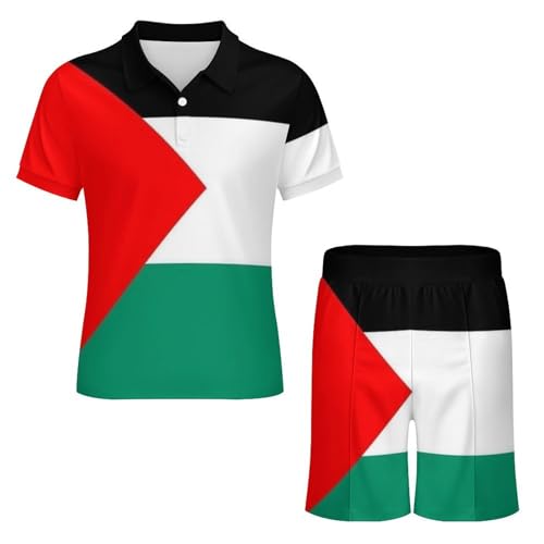 GONMFKM Ensembles pour Hommeschemises Boutonnées Et Shorts De Survêtement Polos À Manches Courtes Survêtements Imprimé Drapeau De L'État De Palestine...