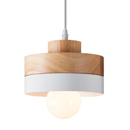 WOTTES Suspension Luminaire Bois Ronde Rétro Plafonnier Design Vintage E27 Eclairage Intérieur Lumières Lustre Abat-jour Métal Moderne Lampe Suspension Art pour...