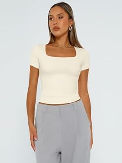 Trendy Queen Tshirts Shirts for Women Double Lined Going Out Crop Tops 2025 Spring Summer Workout Y2k Clothes Beach Fashion