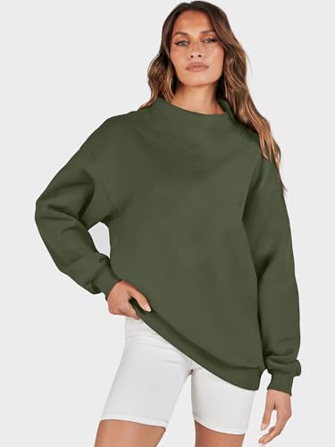 Image of ANRABESS Womens Oversized Sweatshirts Mock Neck Pullover | Cozy Fleece Long Sleeve Tops, Casual Daily Wear, Going Out & Preppy, Loose Fit, 2026 Fall Winter Trendy Outfits