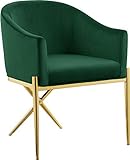 Meridian Furniture Xavier Collection Modern | Contemporary Velvet Upholstered Dining Chair with Sturdy Steel X Shaped Legs, 25.5' W x 24.5' D x 31.5' H, Green