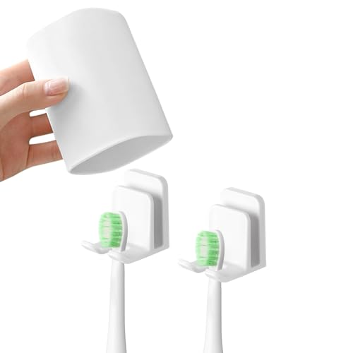2 Pieza Soporte Cepillo de Dientes, Porta Cepillo de Dientes Pared Sin Taladrar Portacepillos de Dientes Autoadhesivos, Toothbrush Holder para Colgar en la Pared Baño Cocina Salón Despacho Blanco
