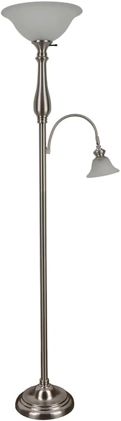 Woodbine 72-in Brushed Nickel Torchiere With Reading Light Floor Lamp with Glass Shade