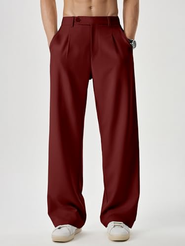 Image of JMIERR Mens Baggy Casual Dress Pants Lightweight Pleated Old Money Wide Leg Pants Loose Relaxed Fit Trousers