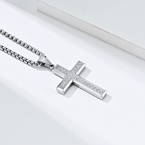 Classic Cross Pendant Necklace with Artificial Diamonds Set in,Stainless Steel Diamond Cross Pendant Necklace3