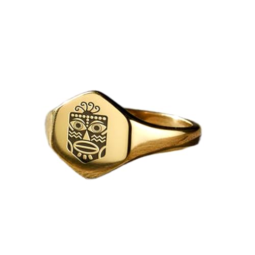 Bague masque tribal africain or et argent | Le cadeau idéal style chevalière vintage