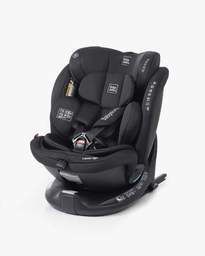 BABYAUTO – Silla de coche KANDA iFix 40-150 Centímetros i-Size – Isofix + Top Tether en base – Giro 360° – A contramarcha hasta 105 Centímetros – 4 reclinados – Reposacabezas ajustable (Jet Black)