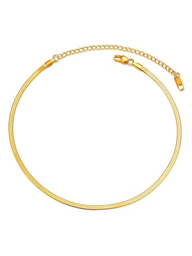 PROSTEEL 18K Oro Collar Corto de Serpiente para Mujeres Chicas Gargantilla Plateada Acero 32cm+9cm Cadena Ajustable, 3mm Ancho