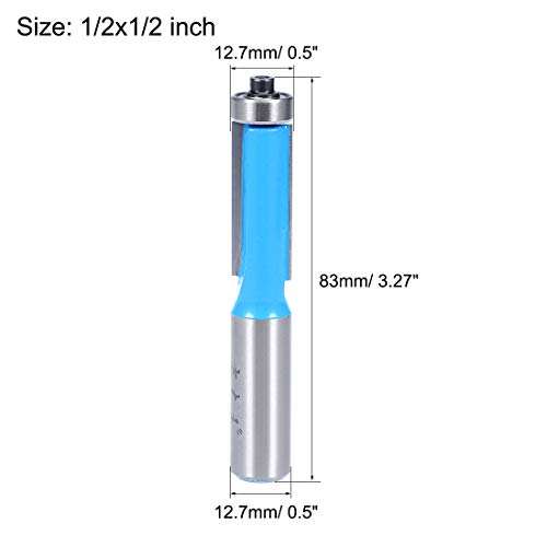 Uxcell Router Bit 1/2 Shank 1/2 Inch Dia. Flush Trim With Bearing 2 Flutes Carbide For Woodworking Milling Cutter Tool 2Pcs #TOP1