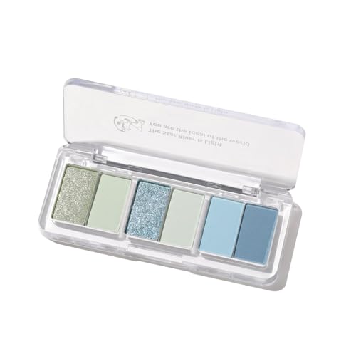 Blue Eyeshadow 6 Colours Eye Shadow Pallets for Women Highly Pigmented Green Light Navy Blue Eyeshadow Palette Glitter Eyeshadow