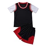 CHICTRY Sportbekleidung Kinder Jungen Set Kurz Fussball Basketball Trikot Set Trainingsanzug Kurzarm Sportshirt + Kurze Hose Sommer Bekleidungsset Schwarz 158-164