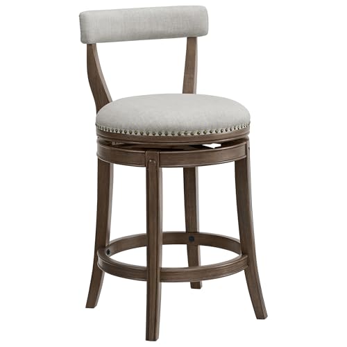 Image of ROME + OAK Ruxban 26 inch Counter Stool, Low Back Swivel, Weathered Oak