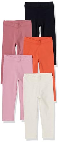 Amazon Essentials Legging Fille, Lot de 5, Ivoire/Noir/Orange/Rose/Rose Blush, 8-9 Ans