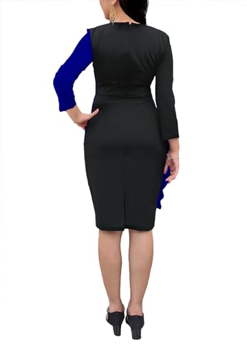 Women's Ruffle Wear to Work Dress, Long Sleeve Crew Neck Colorblock Sheath Bodycon Midi Dresses4