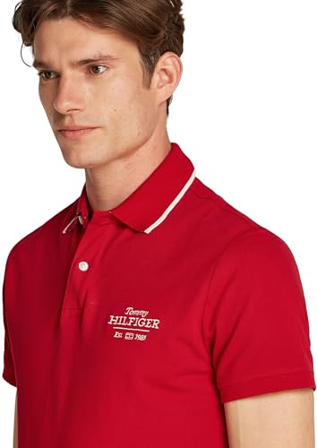 Tommy Hilfiger Herren Poloshirt Kurzarm Left Chest Graphic Regular Fit, Mehrfarbig (Medium Red), M – Ansicht 3