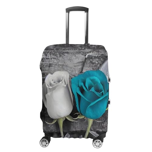 Teal Gray Rose Luggage Cover, Elastic Luggage Protector Fits 19-32in Suitcases, Washable & Anti-Scratch Suitcase Cover for Men Women M