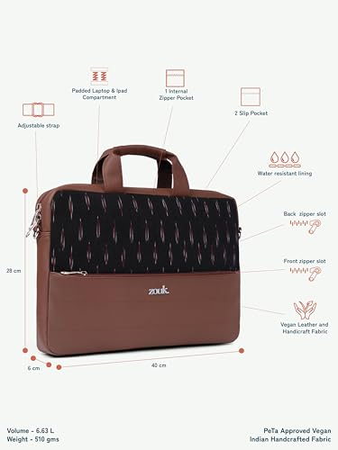 Image of ZOUK Arin Laptop Bag | Slim & Stylish Laptop Bag for Women Office Use | Fits 15.6+ Inch Laptop | Padded Compartment Fits up to 17 Inch Laptop | Water-Resistant | Lightweight