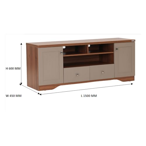 Image of Royaloak Vista Malaysian LCD Unit | Engineered Wood | Melamine with Vertical Fluting TV Unit| Soft Close Hinges | Ample Storage | Drawer Storage TV Unit | Telescopic Channel | Table for TV
