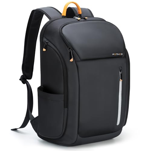 Ponhog Mochila Portátil para Hombre 17.3 Pulgadas - Mochila de Negocios Antirrobo Impermeable 900D con Gran Apertura 180°, Capacidad 30L para Viaje, Trabajo, Commuting, Negro