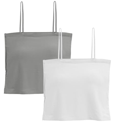 SEAUR 2 Pack Girls Tank Tops with Shelf Bra Basic Cami Undershirts Teen Training Bras Spaghetti Strap Thin Padded Bralette