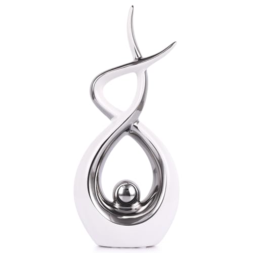 PlivBloom Silvery Modern Sculpture Table Decorations, Ceramic Knick Knacks Statues