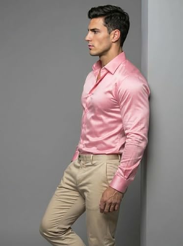 Image of Diverse Men's Satin Casual Shirt | Premium Solid Poly Satin | Wrinkle-Free, Full Sleeve Regular Fit Office, Business Wear