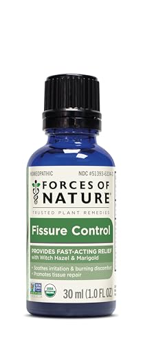 Forces of Nature Fissure Control, Organic Homeopathic Treatment with Witch Hazel for Anal Fissures, Hemorrhoid Related Irritation & Discomfort, Fast, Natural Topical Relief, 1 Fl Oz