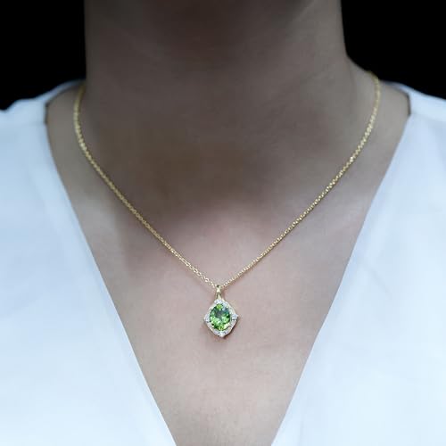Certified Peridot Diamond Necklace With Silver Chain, Aaa Quality, 8X10mm Peridot Vintage Necklace - Ready To Gift4