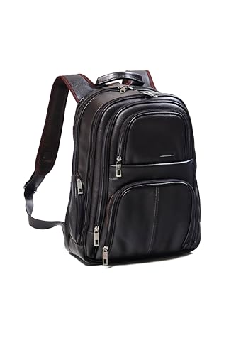 MOCHILA EM COURO CAFE COM PORTA NOTEBOOK BOLSO GRANDE FRONTAS