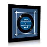 Frame My Collection 45 RPM Vinyl Record Frame | Wall Mounted Solid Wood Record Display Frame for Single 6 7/8-Inch Vinyl with Blue Mat, Black Trim, and Real UV Glass | 12