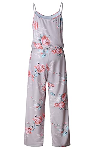 Floral Printed Jumpsuits Women Halter Sleeveless Wide Long Pants Jumpsuit Rompers (L, Khaki) #TOP5