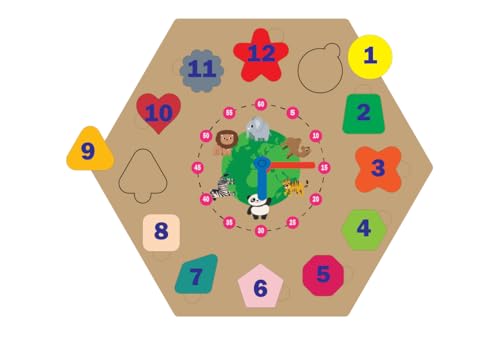 Image of Mukund's Educational Teaching Clock-Time & Shapes Sorting Toy for Kids, 12 Pieces