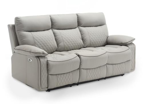 DecoInParis Canapé 3 Places Relax électrique en Simili Cuir Gris Clair Elise