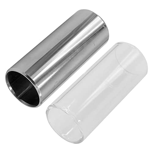 Cheerock Pack of 2 Guitar Slides Set, 60mm Guitar Glass Slide and Stainless Steel Guitar Slide for...