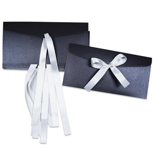 BINLINHONGO 5 Pcs Ribbon Bow Kraft Paper Envelope Black Thick Envelopes