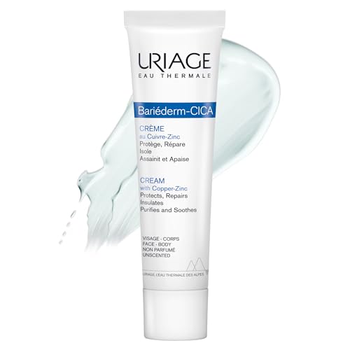 Uriage Bariederm-Cica Repairing Cream with D-Panthenol & Copper-Zinc - Wound Healing Barrier Cream - Multi-purpose (minor cuts burns) - For Damaged & Irritated Skin - Water Resistant - 40ml