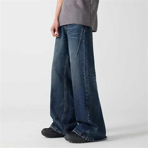 Men's Vintage Distressed Wide Leg Jeans Casual High Waist Pleated Baggy Jeans with Pockets4