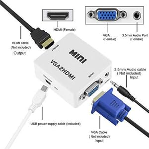 Image of VGA to HDMI, Mini HD 1080P 3.5mm Audio VGA to HDMI HD HDTV Video Converter Box Adapter VGA2HDMI for PC Laptop Dispaly Projector (VGA to HDMI)