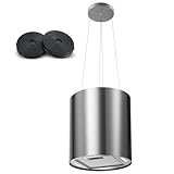 SNDOAS hotte aspirante îlot 700 m³/h, Hotte ilot central cuisine Ø 35cm avec avec 2 Filtres à Charbon, 3 Vitesses et Fonction Retard (5 minutes), Hotte Suspendue Recyclage, Acier Inox