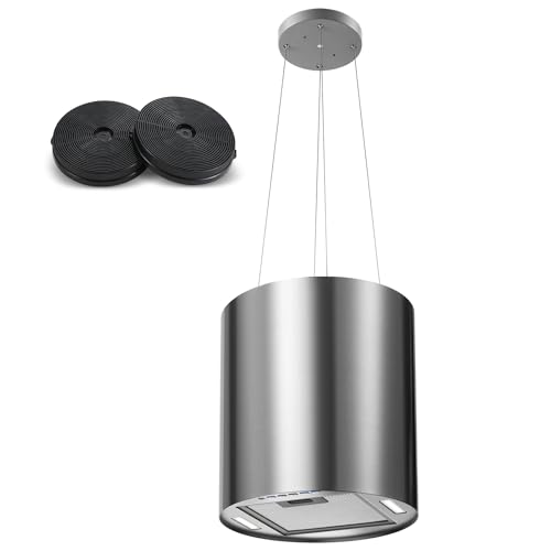 SNDOAS hotte aspirante îlot 700 m³/h, Hotte ilot central cuisine Ø 35cm avec avec 2 Filtres à Charbon, 3 Vitesses et Fonction Retard (5 minutes), Hotte Suspendue...