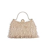 DMLAYHP Bolso De Noche De Plumas Bolso de Mano de Nailon for Mujer, Elegante, Tipo Bandolera, for Fiesta de Noche, Boda, con Plumas(Beige)