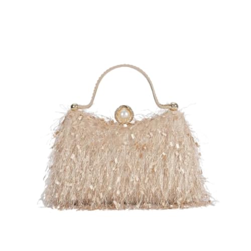 SAYTAK Bolso De Noche De Plumas Bolso de Mano de Nailon for Mujer, Elegante, Tipo Bandolera, for Fiesta de Noche, Boda, con Plumas(Beige)
